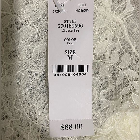 NWT White House Black Market Long Sleeve Lace Top Size Medium - Picture 14 of 16